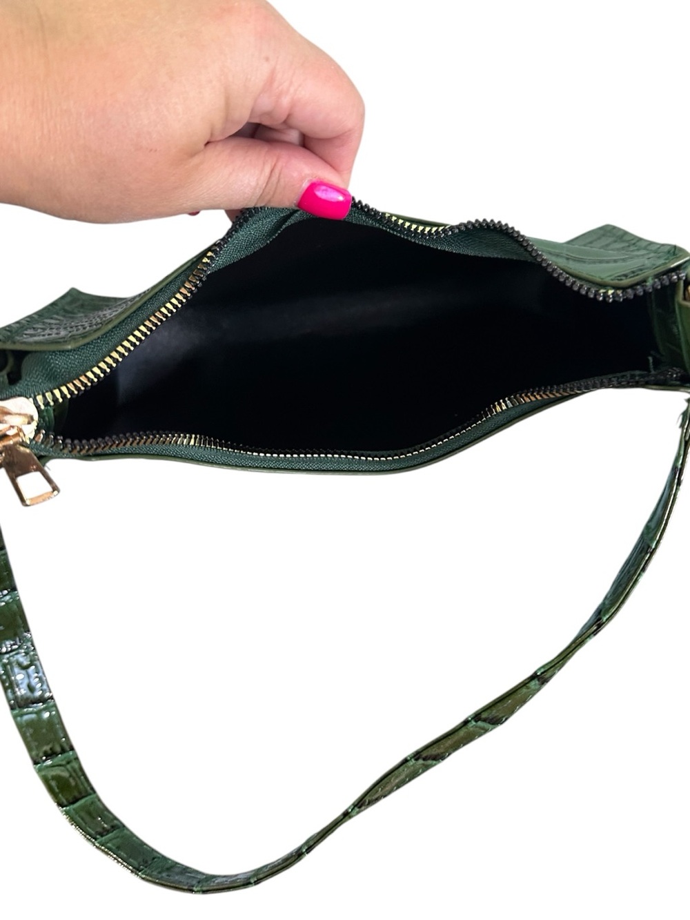 NWOT Dark Green Croc-Embossed Shoulder Bag - Picture 6 of 6